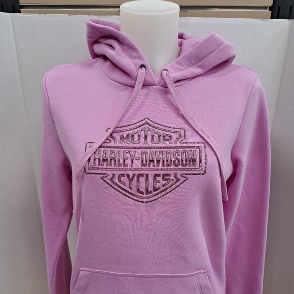 Harley-Davidson Women's Small Essential Bling Pullover Fleece Hoodie Pink - Picture 1 of 5